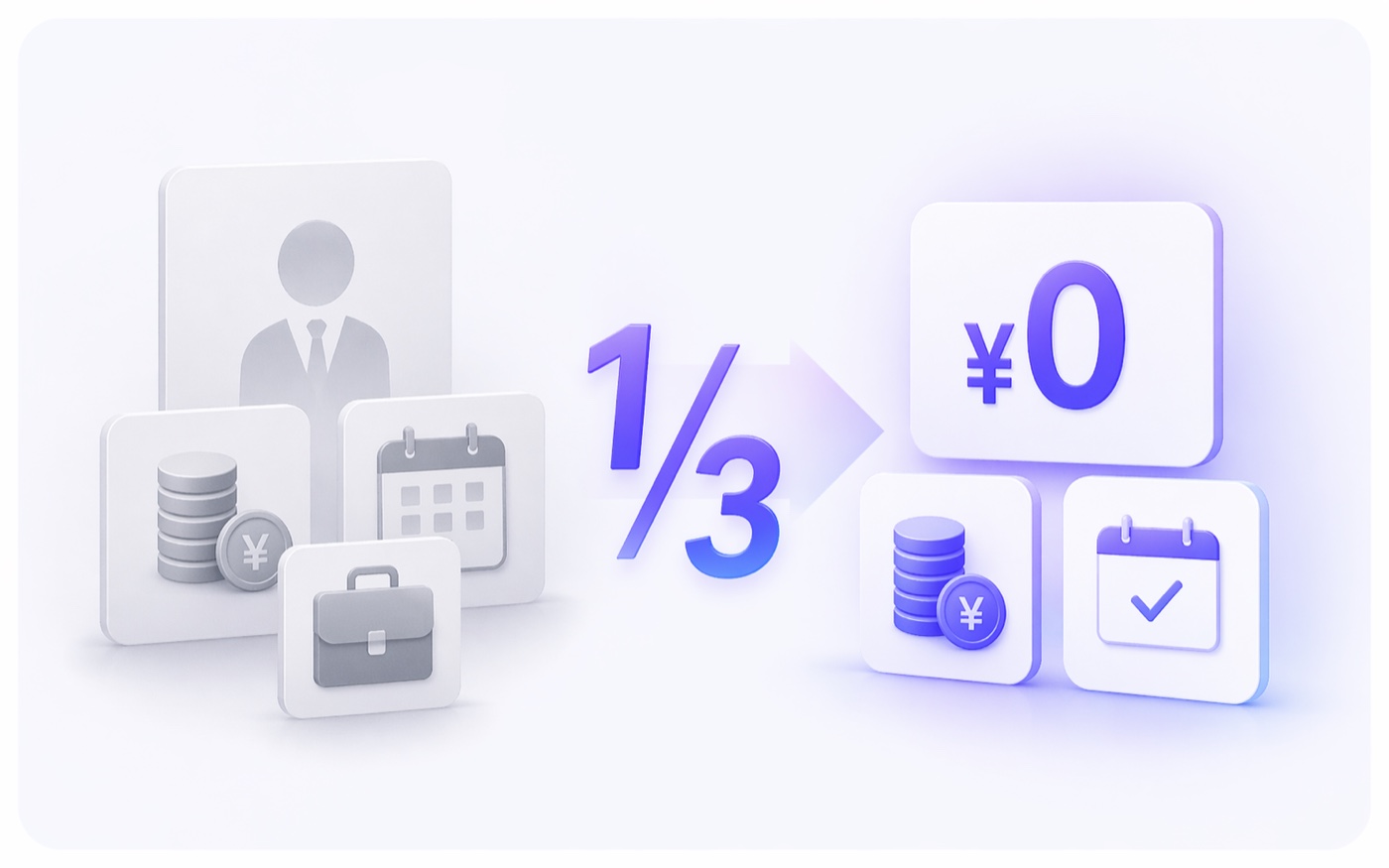 正社員採用コストの1/3以下、初期費用¥0を表すイラスト